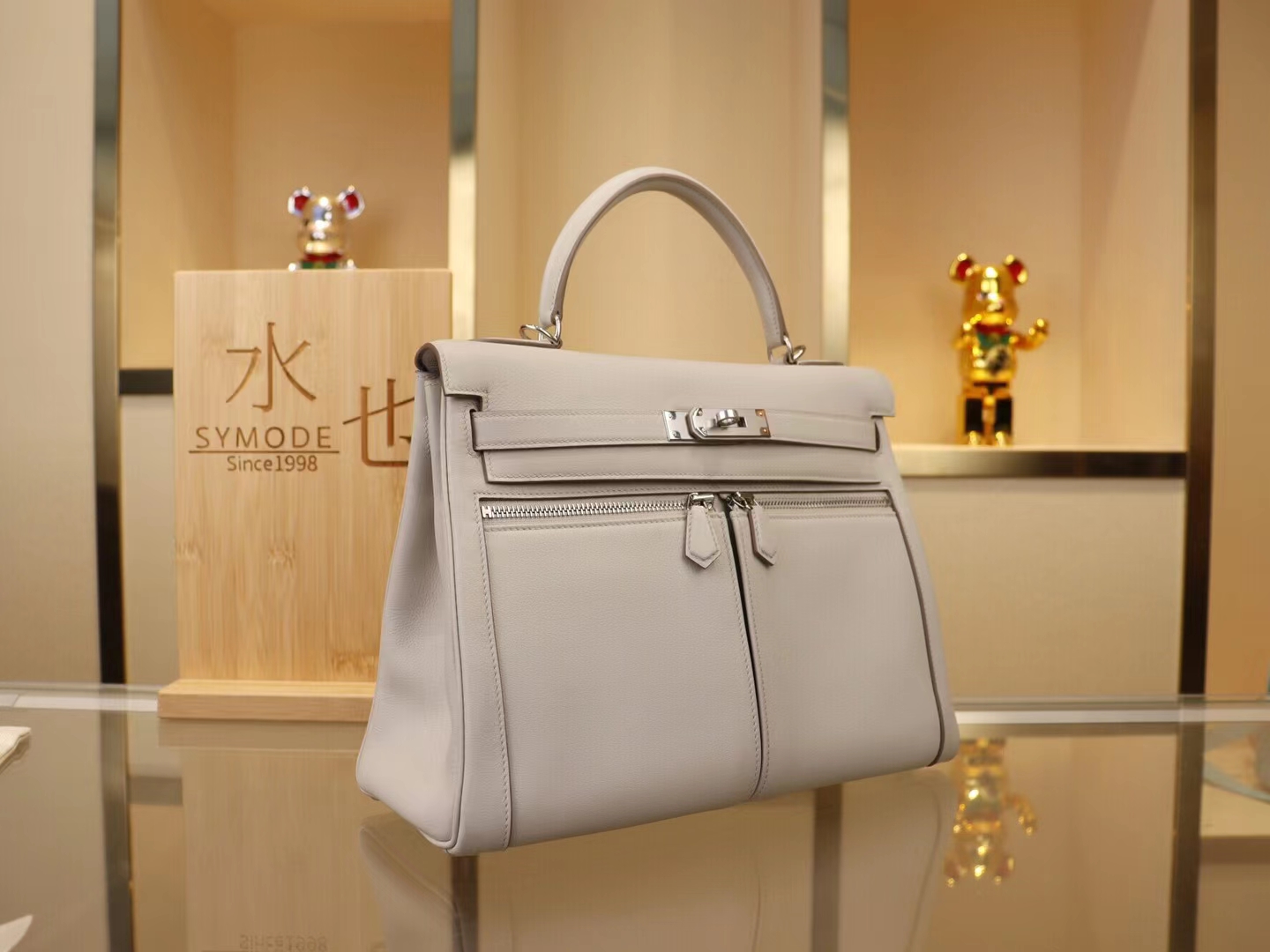Hermes Kelly Lakis32CM 爱马仕珍珠灰Swift牛皮新款凯莉包 银扣