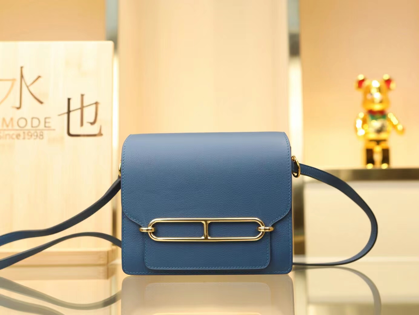Hermes Roulis 18CM 爱马仕S4深邃蓝Evercolor皮猪鼻包斜挎女包