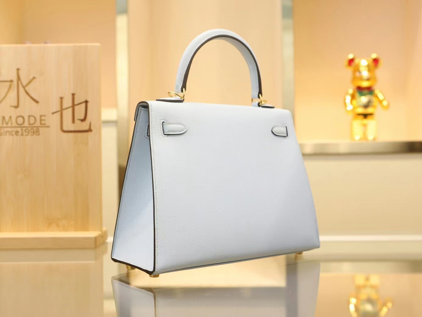 全手缝 爱马仕Hermes T0圣杯蓝 Blue Brume Epsom皮凯莉包Kelly 25CM