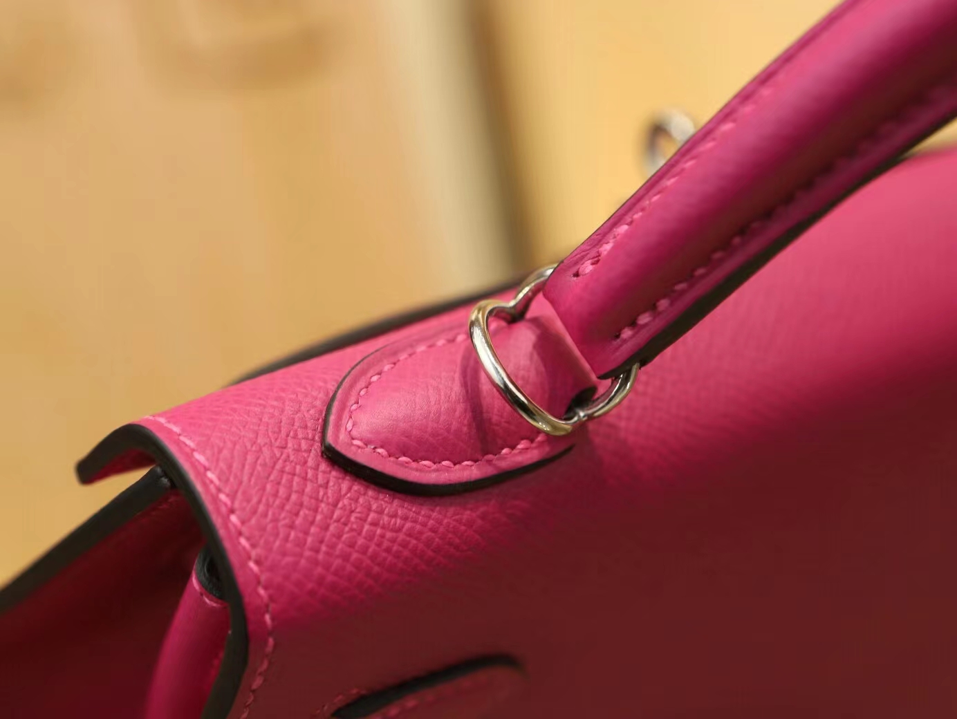 Symode爱马仕Hermes L3玫瑰紫Epsom手掌纹牛皮凯莉包Kelly 25CM 银扣