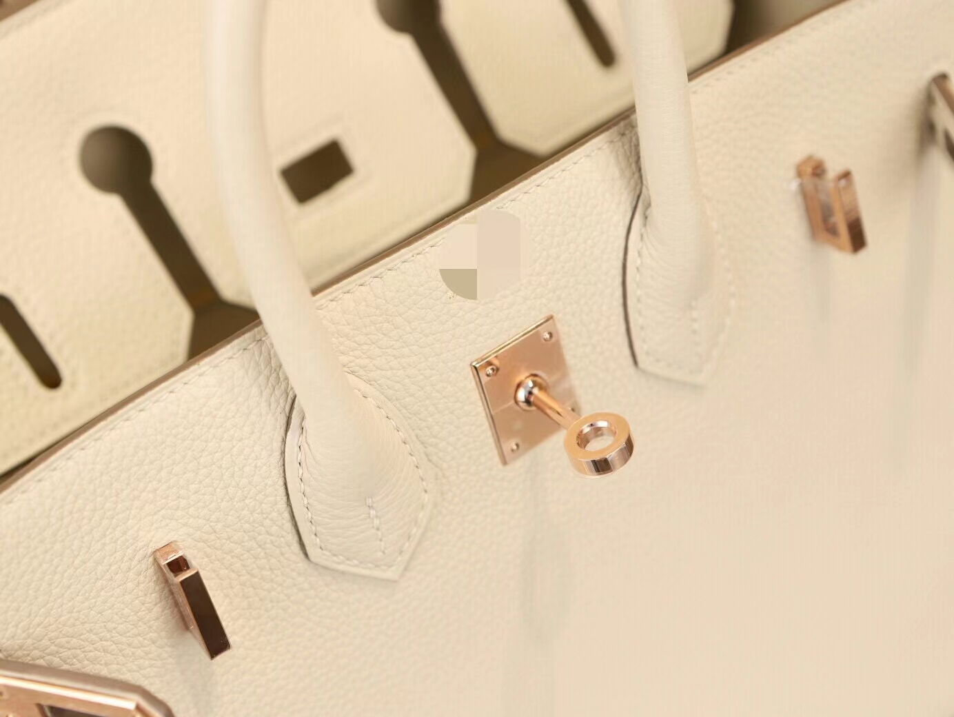 爱马仕铂金包内缝Hermes CC10奶昔白Togo牛皮Birkin25CM 玫瑰金扣