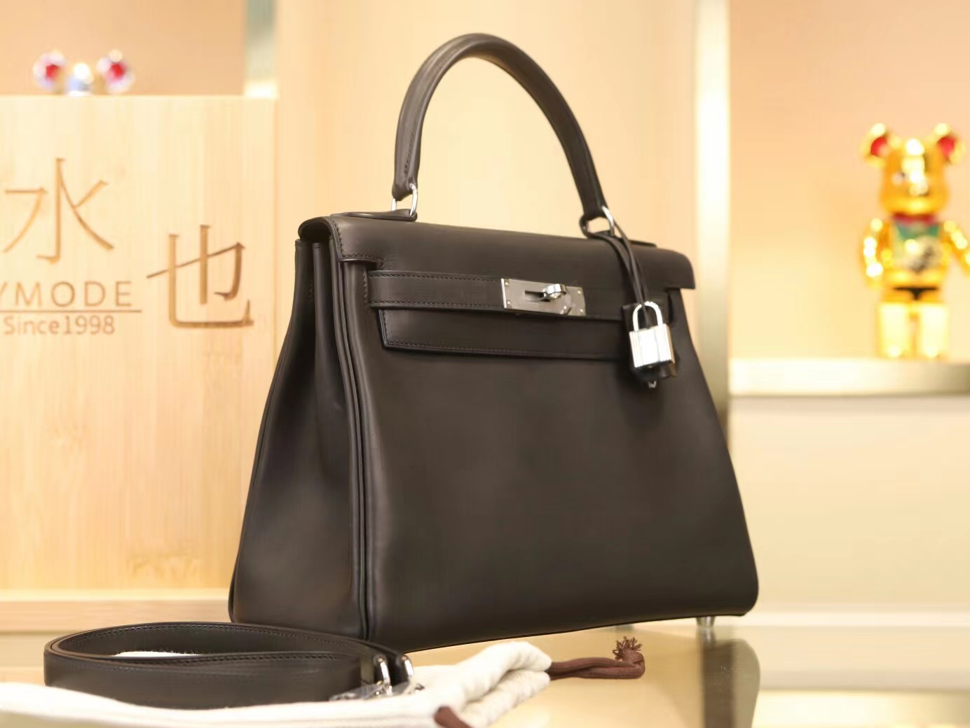 Hermes Kelly28M 爱马仕89黑色马鞍皮单环凯莉包手提女包 内缝