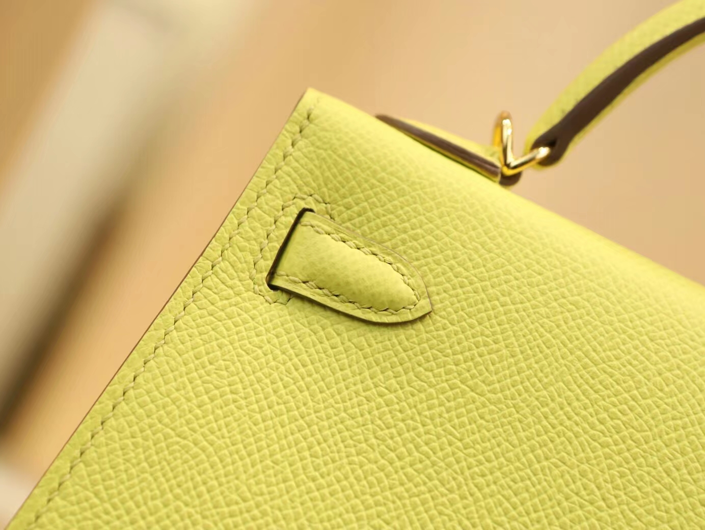 爱马仕女包定造 Hermes 9R柠檬黄Epsom掌纹皮Mini Kelly 2代迷你凯莉包二代