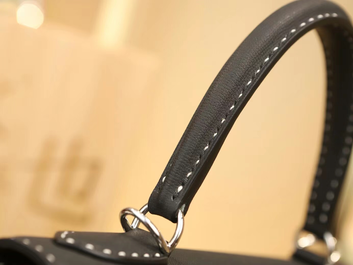 爱马仕89黑色Hermes Kelly28CM Graine Monsieur皮黑白间隔线凯莉包