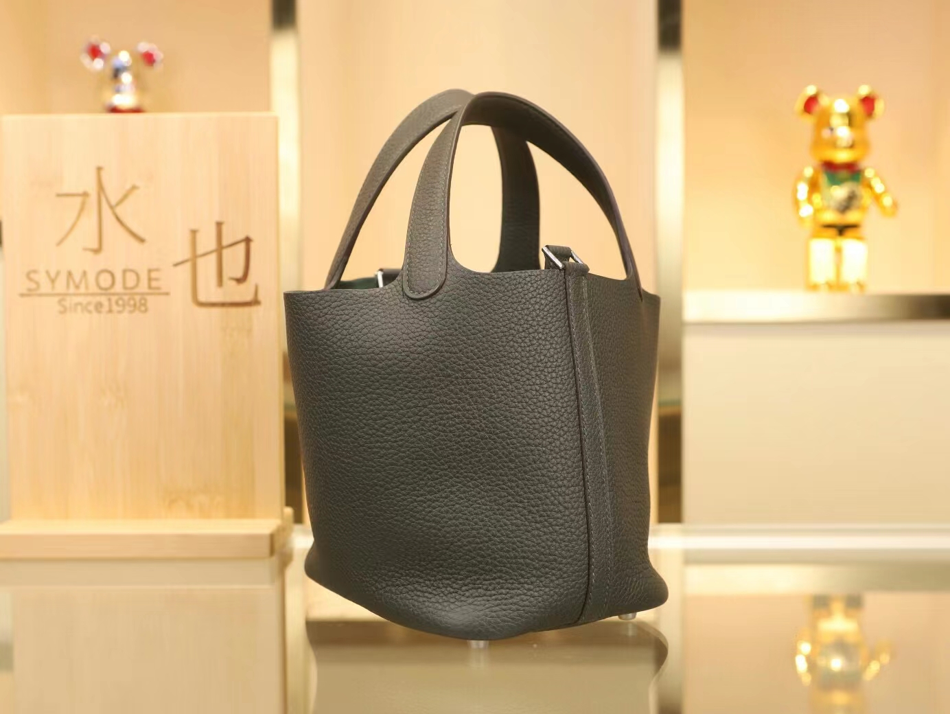 Hermes Picotin Lock18/22CM 爱马仕6O柏树绿TC皮菜篮子包水桶包 银扣