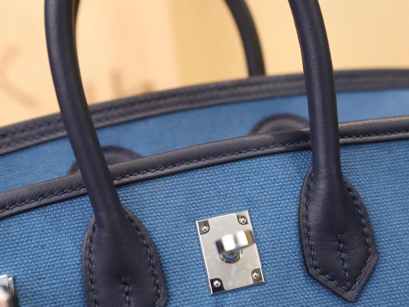 Hermes Birkin Cargo25CM 爱马仕深蓝牛皮拼海水蓝Toile Goeland帆布