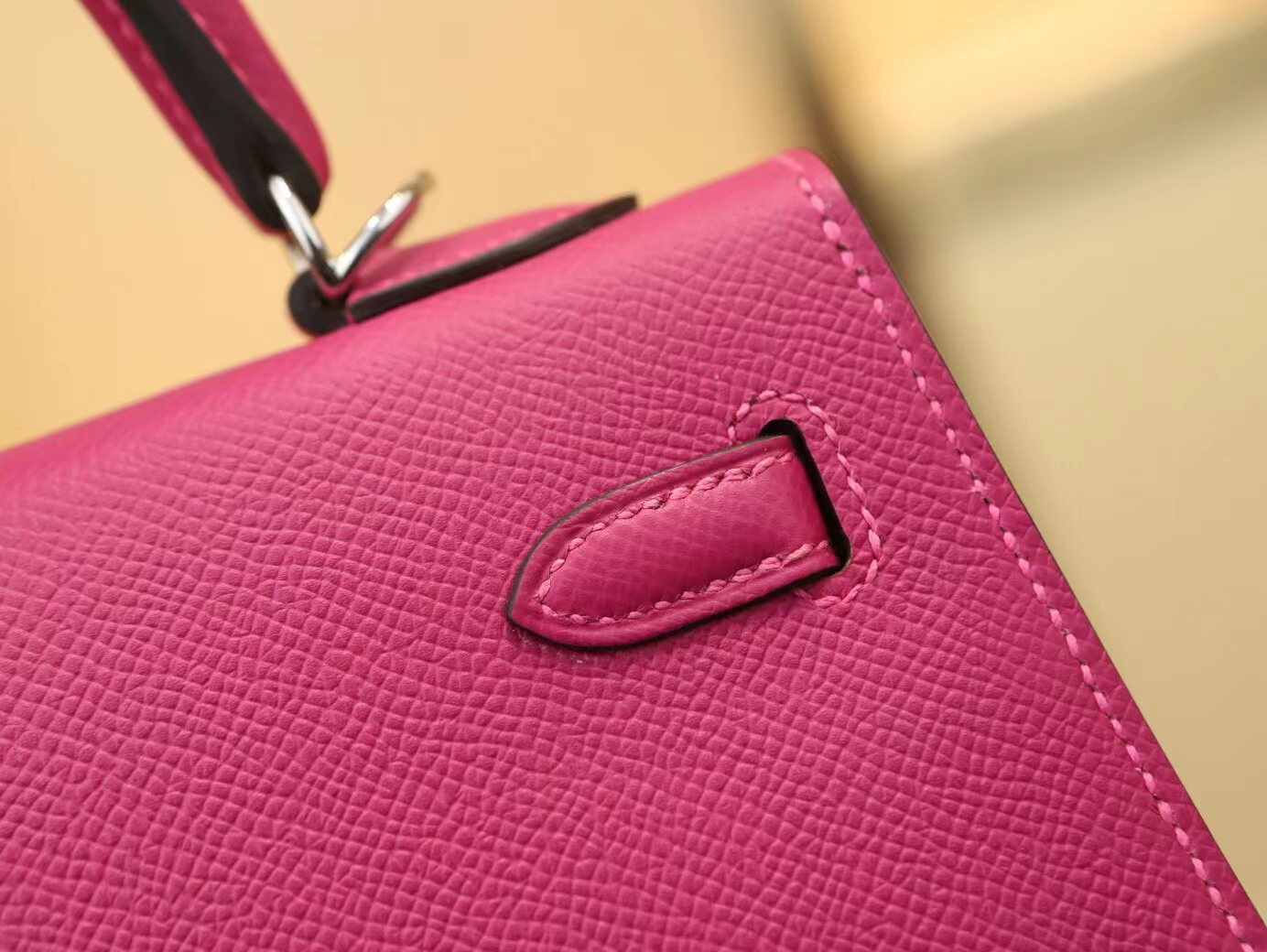 Symode爱马仕Hermes L3玫瑰紫Epsom手掌纹牛皮凯莉包Kelly 25CM 银扣