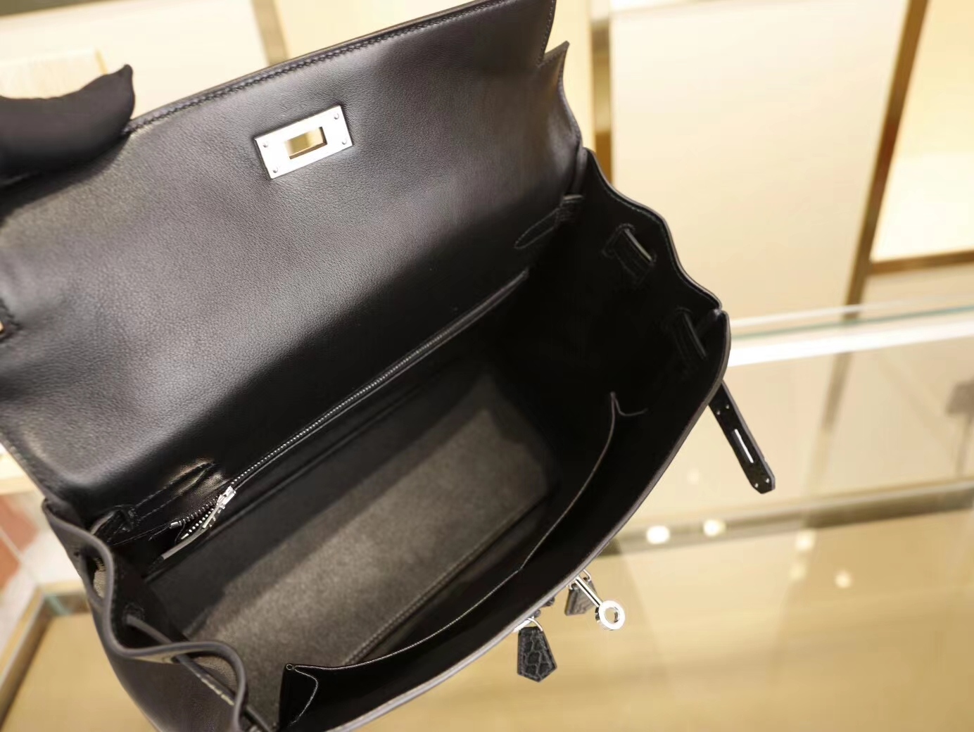 Hermes Kelly Lakis32CM 爱马仕Swift小牛皮拼雾面鳄鱼皮凯莉包 银扣