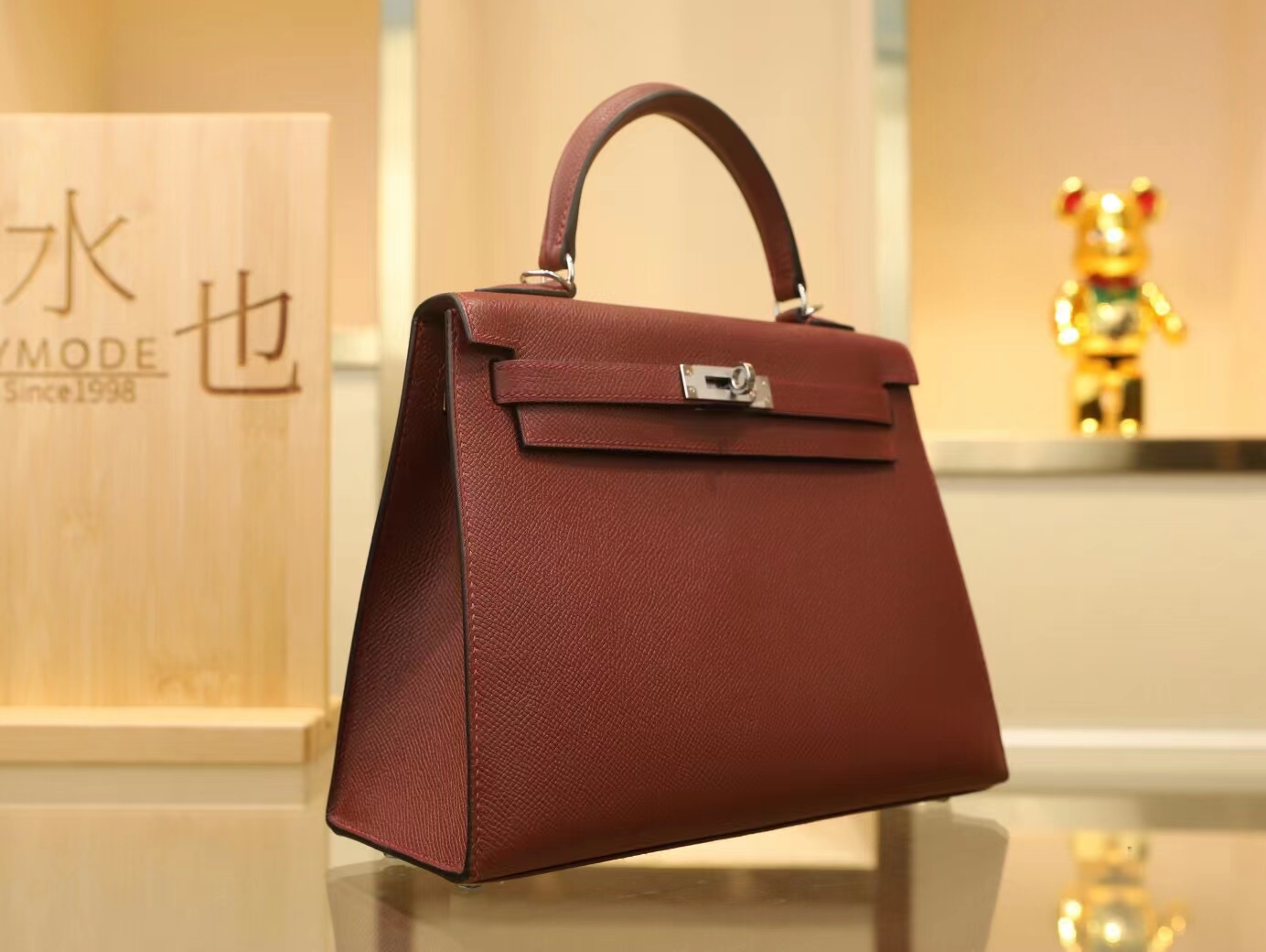 全手缝 Hermes爱马仕Epsom皮爱马仕红CK55 Rouge H凯莉包Kelly 25CM