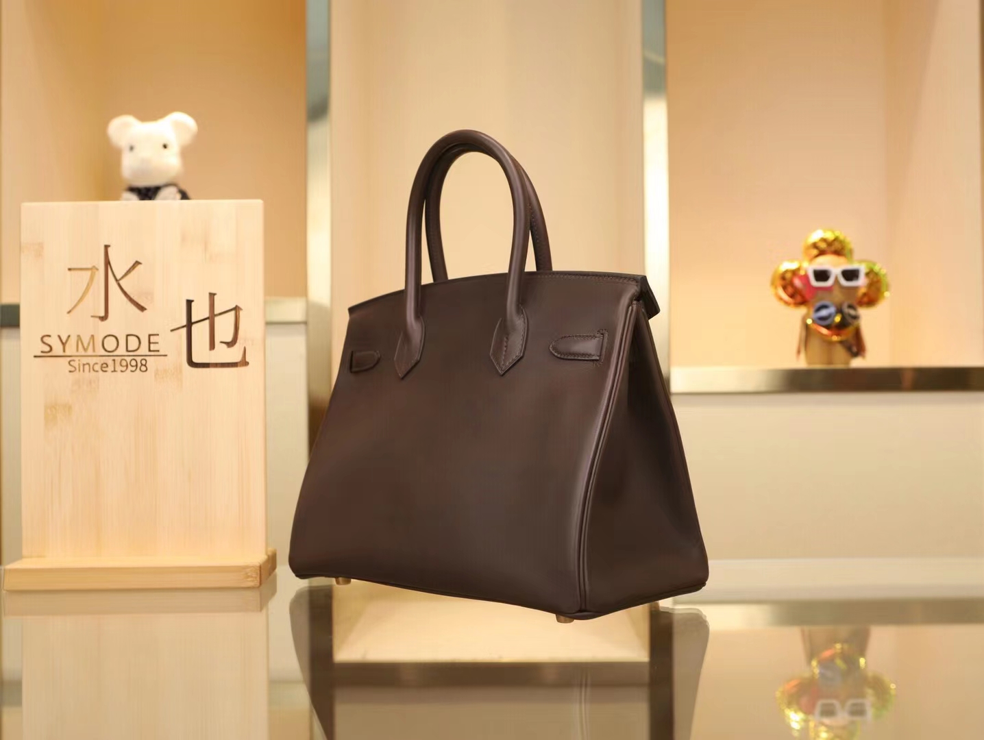 爱马仕包包官网 Hermes乌木色cc46 Ebene马鞍皮铂金包Birkin30CM 金扣