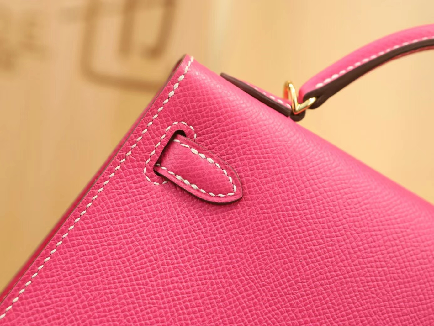 爱马仕包包货源 Hermes E5糖果粉Epsom掌纹牛皮迷你凯莉包二代Mini Kelly19CM