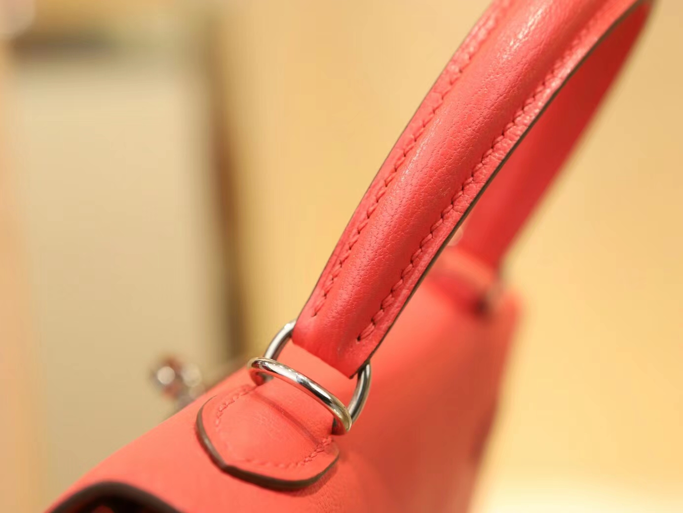Hermes Kelly28CM 爱马仕斋普尔粉T5 Rose Jaipur山羊皮凯莉包 外缝 银扣