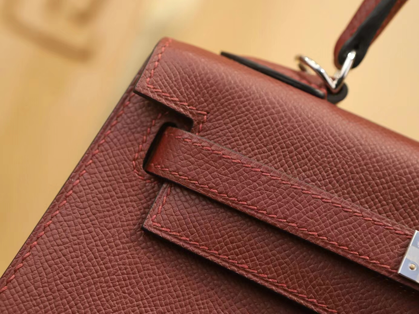 全手缝 Hermes爱马仕Epsom皮爱马仕红CK55 Rouge H凯莉包Kelly 25CM
