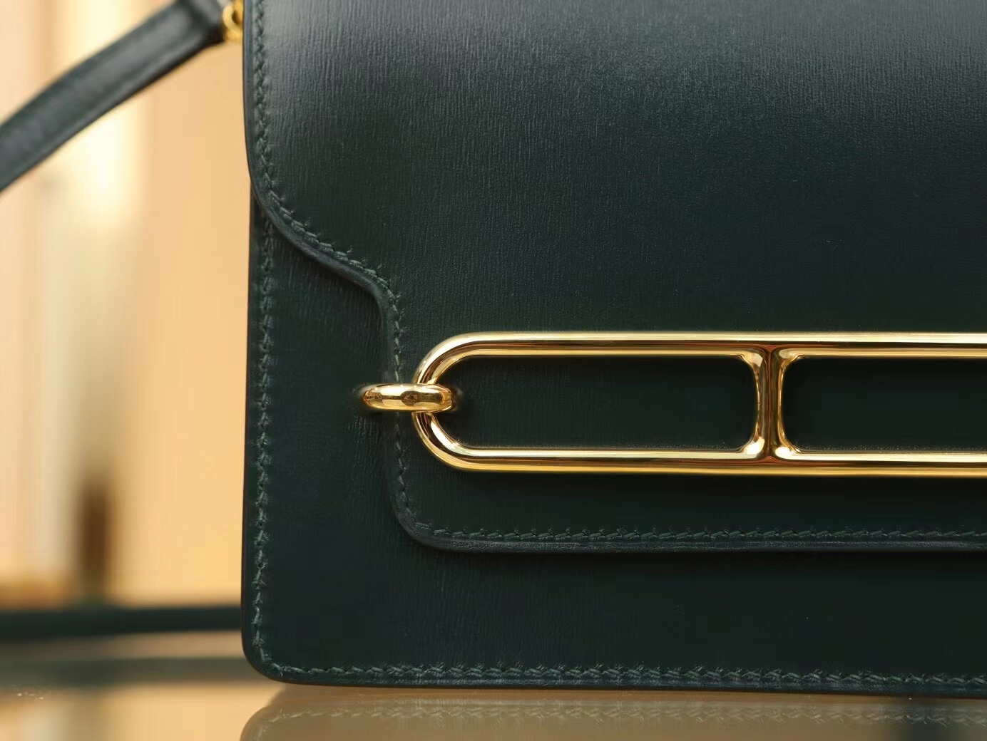 水也名品 Hermes Roulis18CM 爱马仕2Q英国绿Box皮猪鼻子包斜挎包 金扣