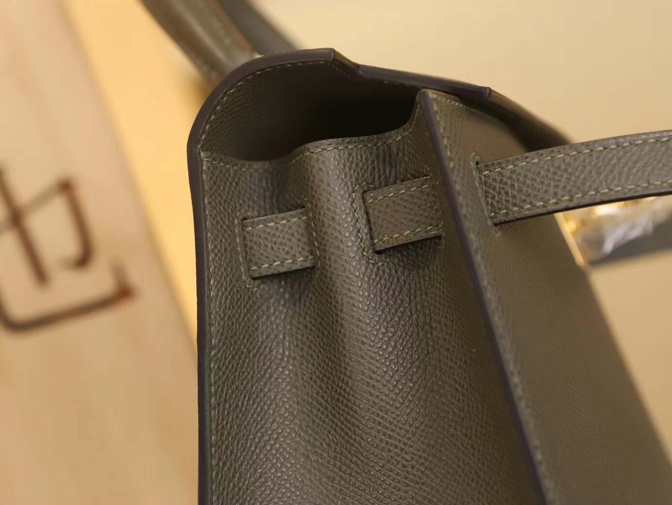 水也名品 Hermes爱马仕C6灰绿色Vert Gris Epsom皮外缝凯莉包Kelly25CM  金扣