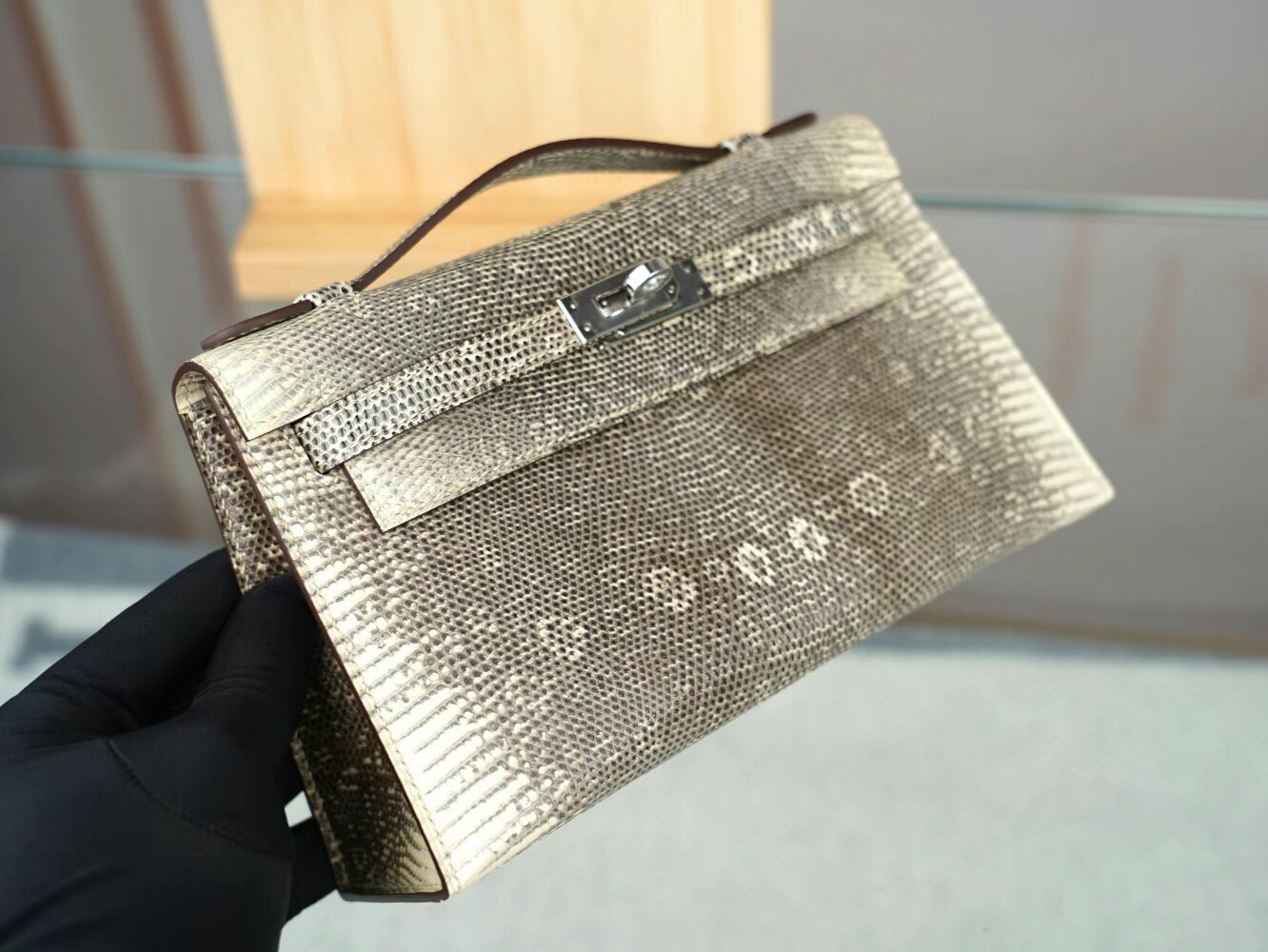 Hermes Mini Kelly Pochette22cm 爱马仕小喜马拉雅雪花色蜥蜴皮迷你凯莉包