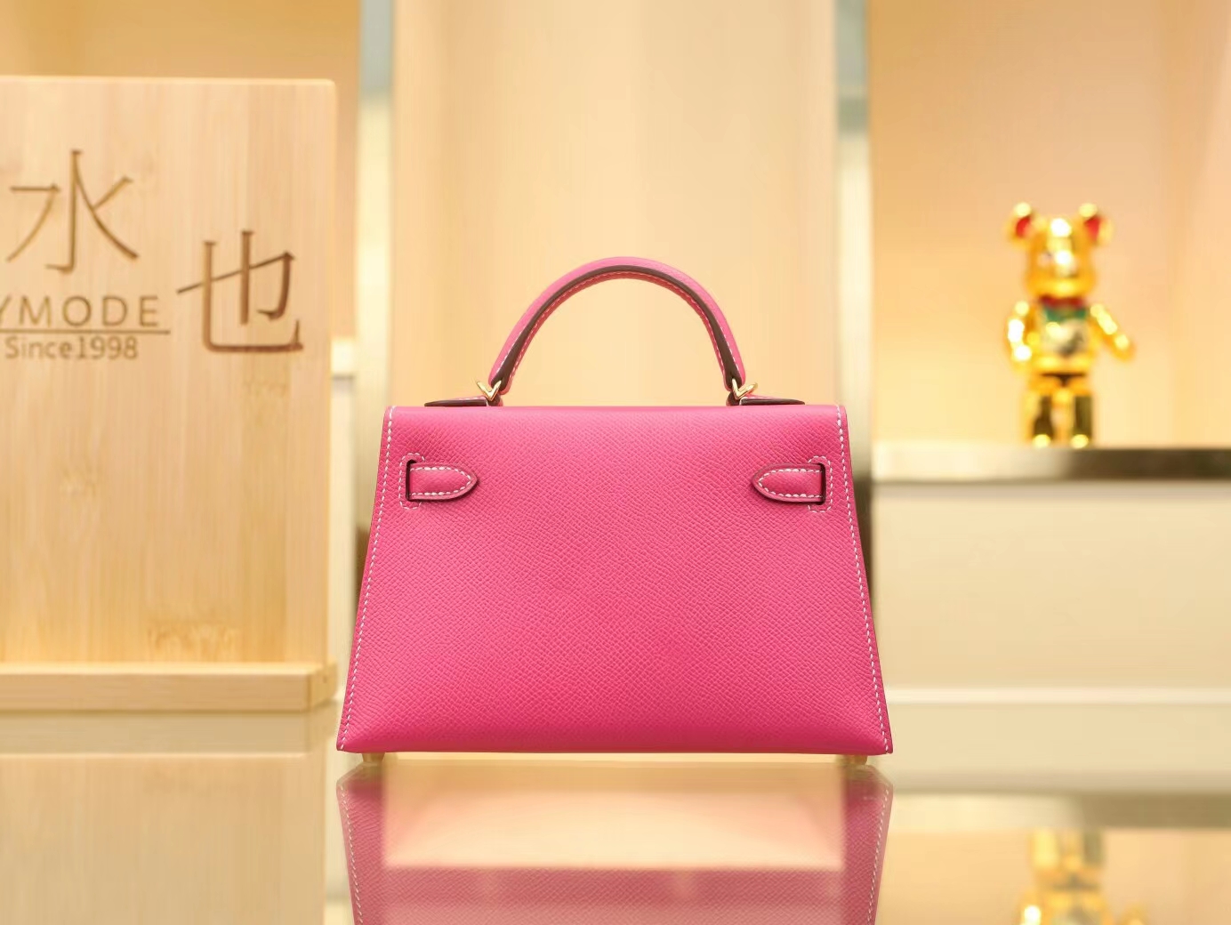 爱马仕包包货源 Hermes E5糖果粉Epsom掌纹牛皮迷你凯莉包二代Mini Kelly19CM