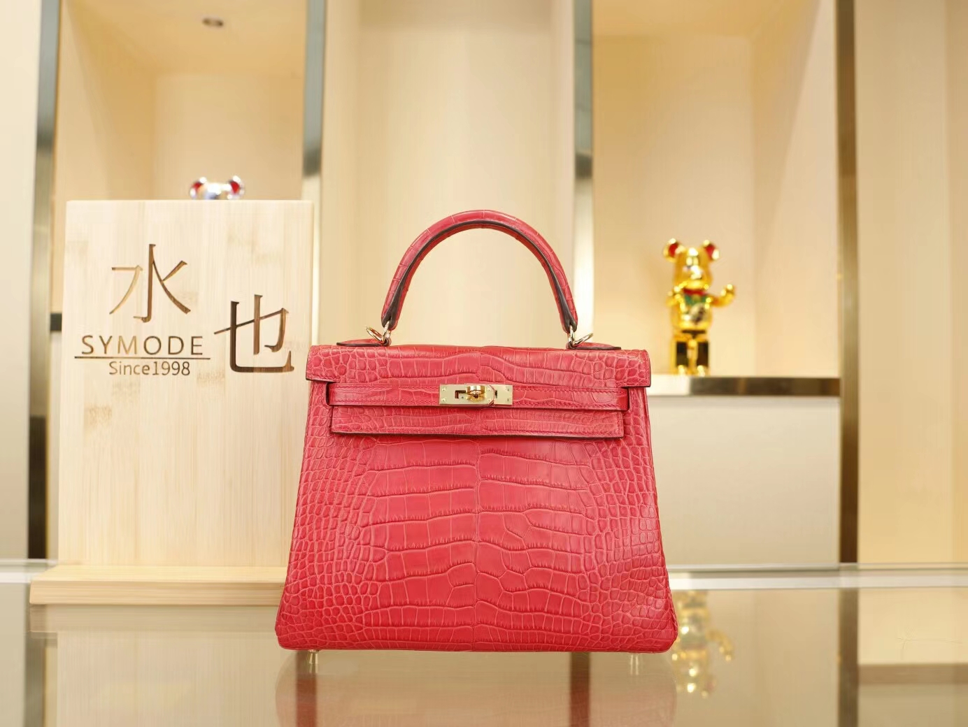 爱马仕鳄鱼包定制 Hermes Kelly 25CM I6极致粉雾面方块鳄鱼皮凯莉包 金扣