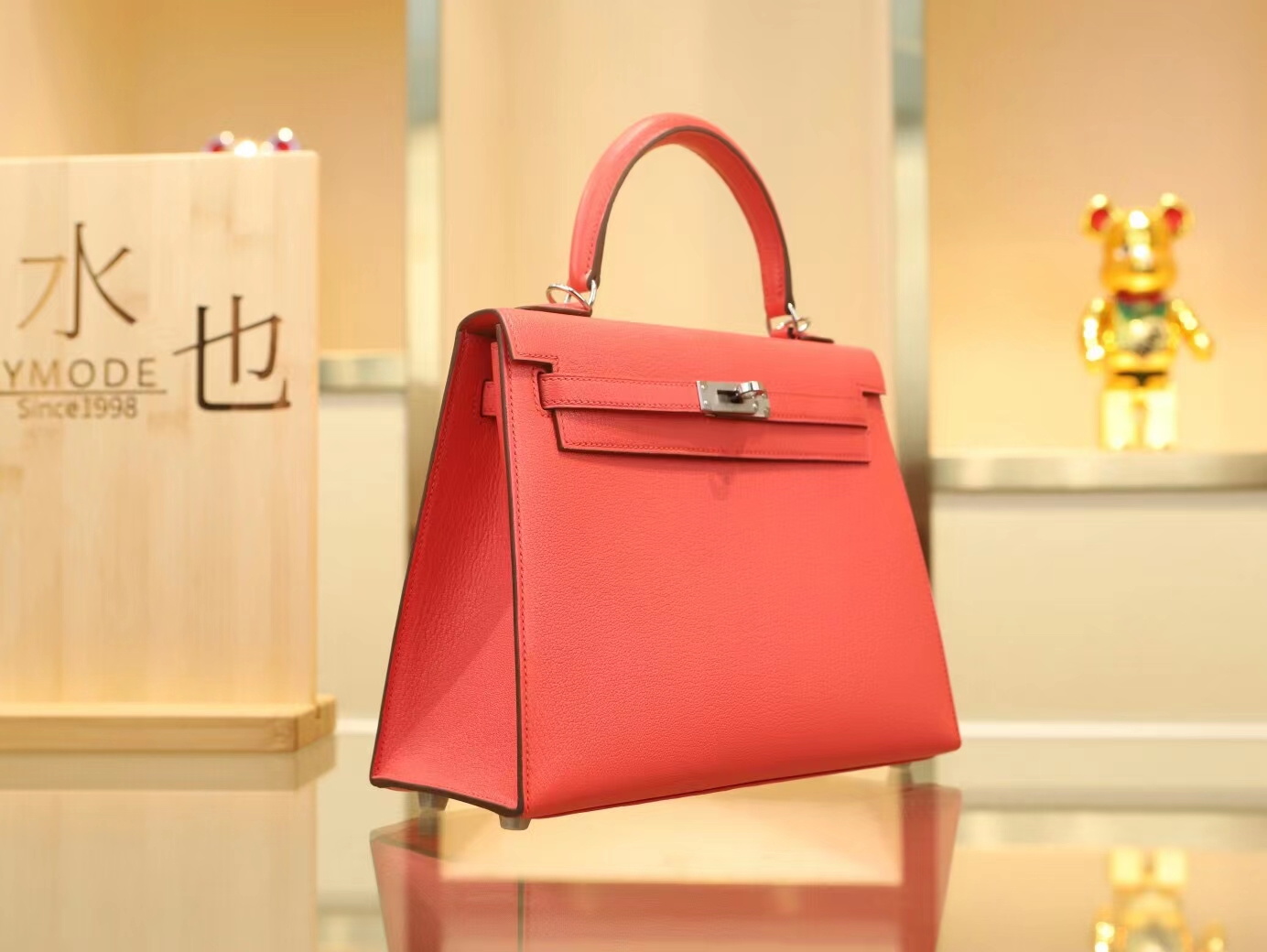 Hermes Kelly28CM 爱马仕斋普尔粉T5 Rose Jaipur山羊皮凯莉包 外缝 银扣