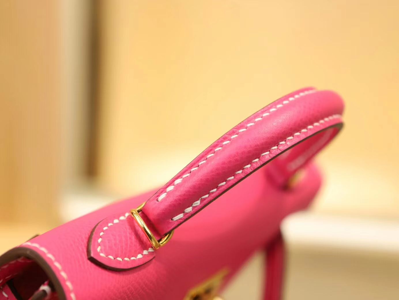 爱马仕包包货源 Hermes E5糖果粉Epsom掌纹牛皮迷你凯莉包二代Mini Kelly19CM