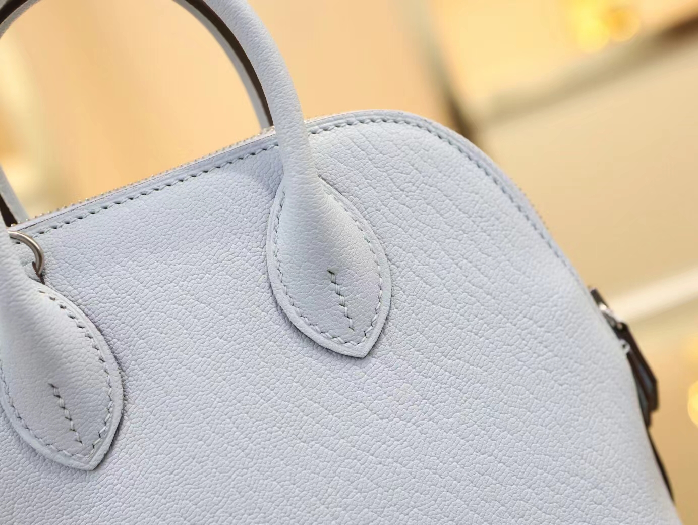 水也名品 Hermes Mini Bolide18CM T0圣杯蓝Blue Brume山羊皮迷你保龄球包