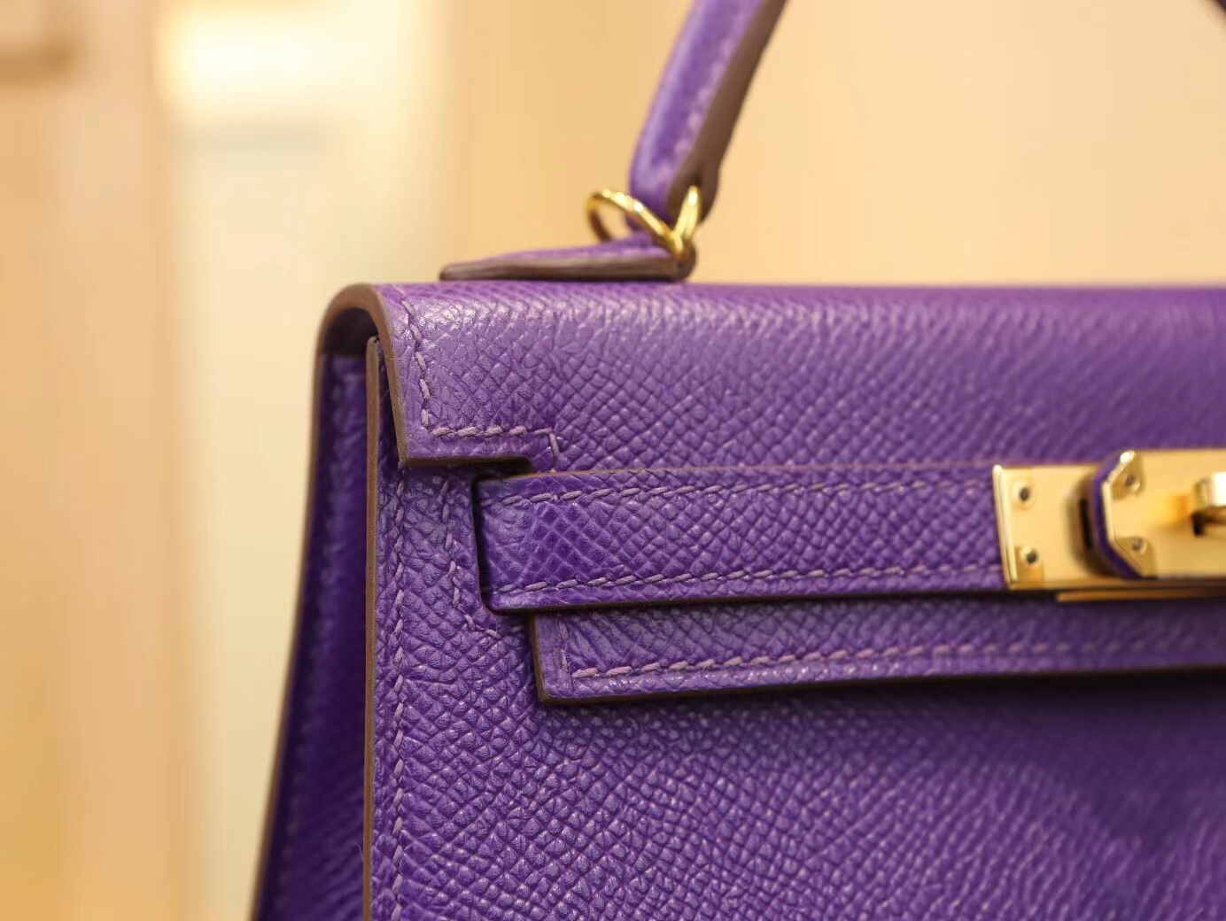 Hermes Mini Kelly19CM 爱马仕梦幻紫9W Crocus Epsom皮迷你凯莉包二代