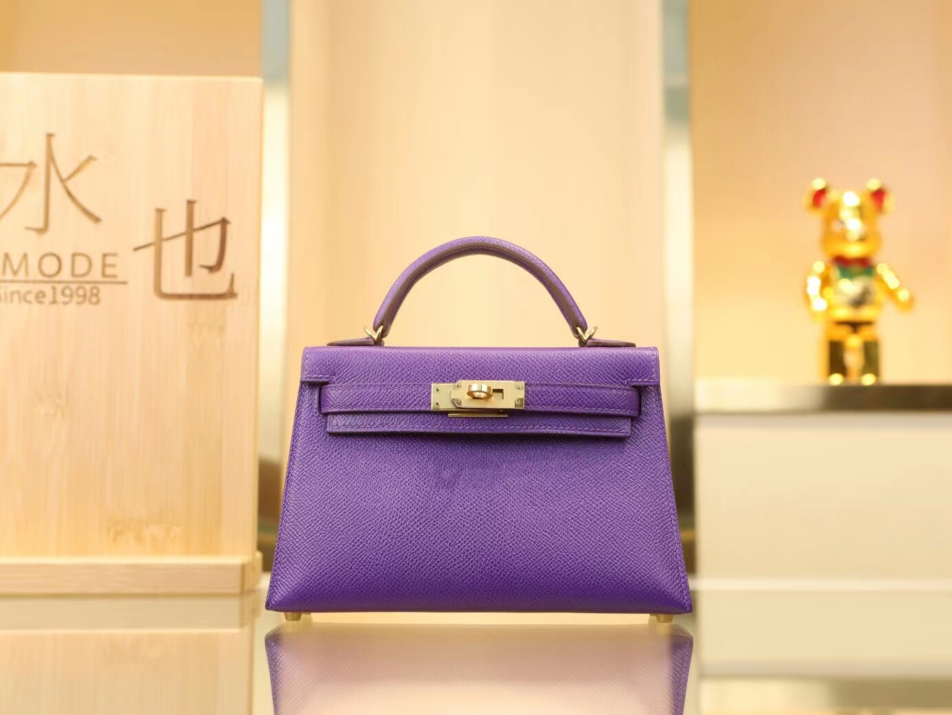 Hermes Mini Kelly19CM 爱马仕梦幻紫9W Crocus Epsom皮迷你凯莉包二代