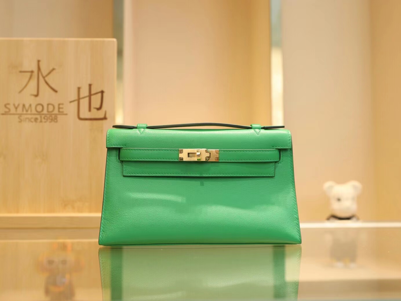 爱马仕迷你凯莉包一代 Hermes 1K竹子绿Swift皮Mini Kelly Pochette22cm 金扣