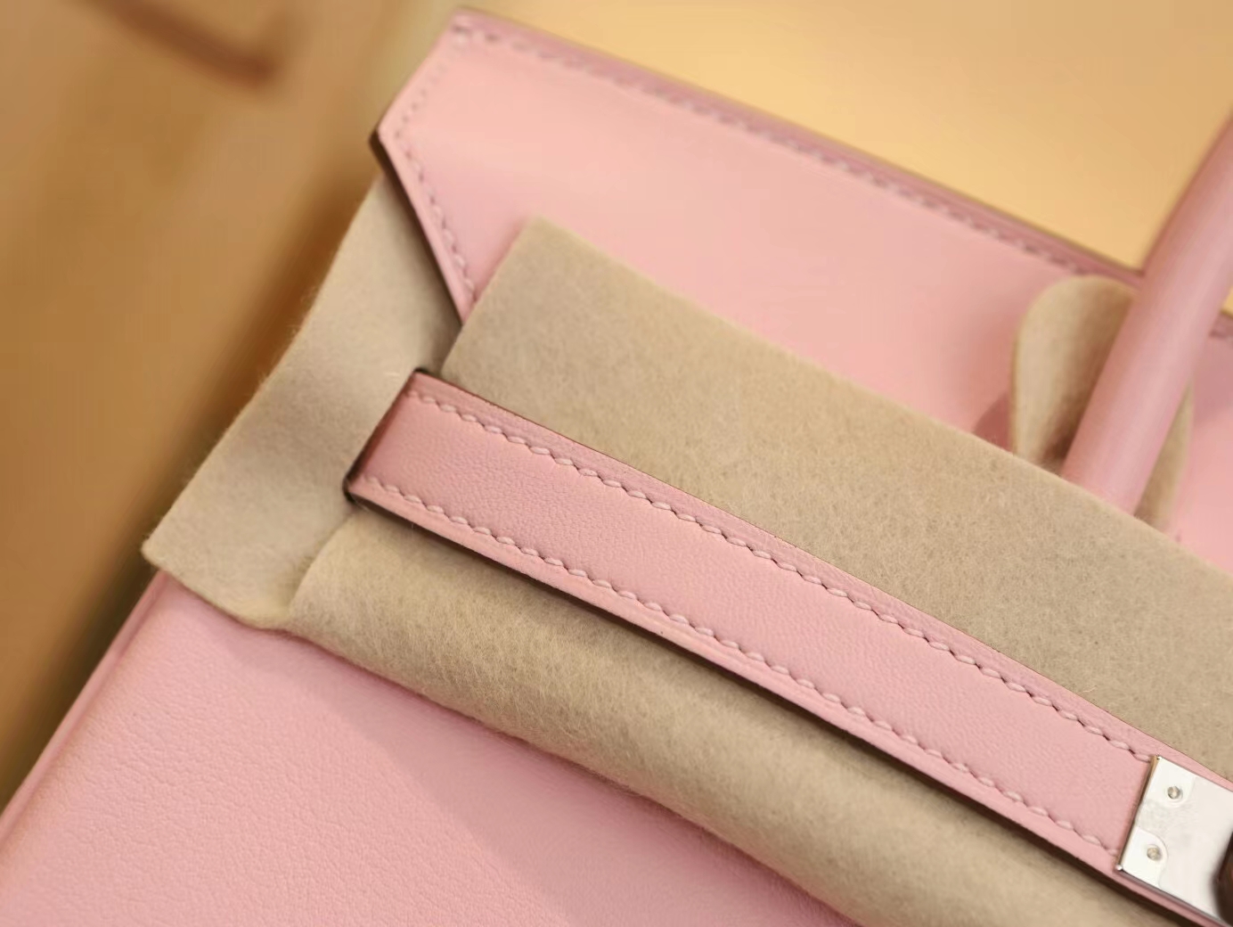 Symode爱马仕铂金包定制 Hermes 3Q水粉色Swift皮Birkin25CM 金/银扣
