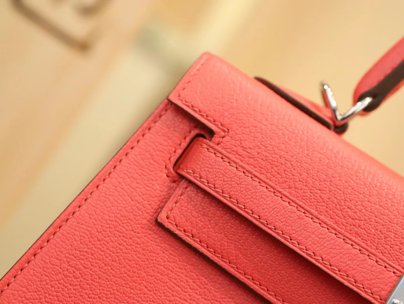 Hermes Kelly28CM 爱马仕斋普尔粉T5 Rose Jaipur山羊皮凯莉包 外缝 银扣