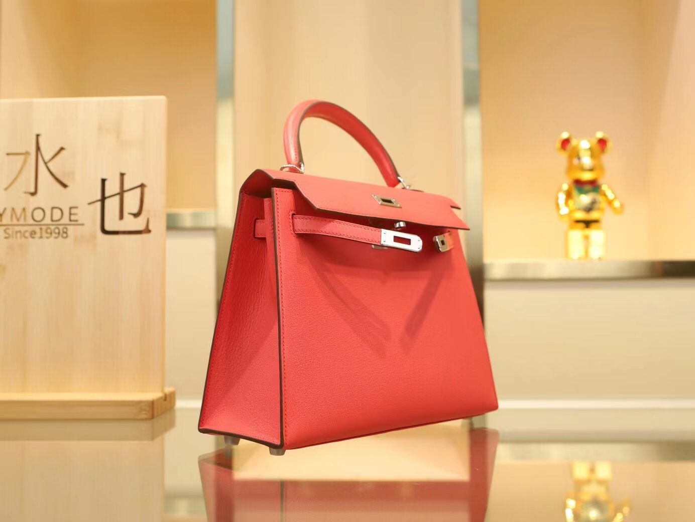 Hermes Kelly28CM 爱马仕斋普尔粉T5 Rose Jaipur山羊皮凯莉包 外缝 银扣
