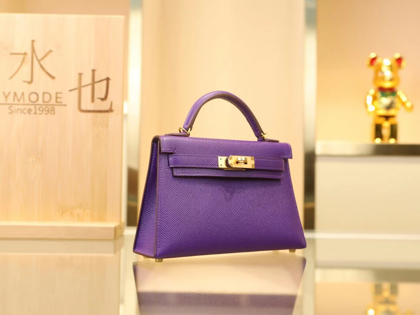 Hermes Mini Kelly19CM 爱马仕梦幻紫9W Crocus Epsom皮迷你凯莉包二代