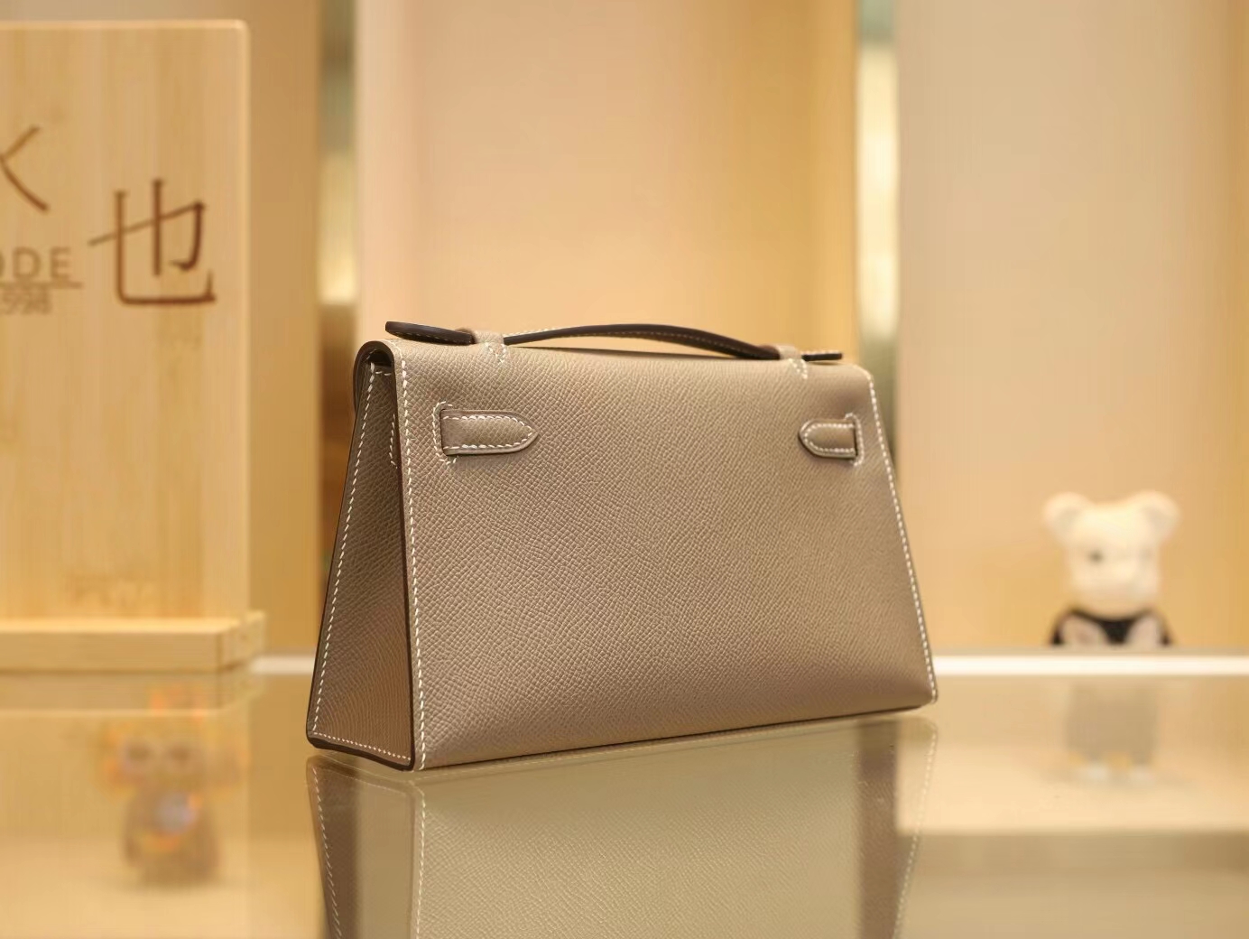 Symode爱马仕Hermes Mini Kelly Pochette22cm 18大象灰Epsom皮 金扣