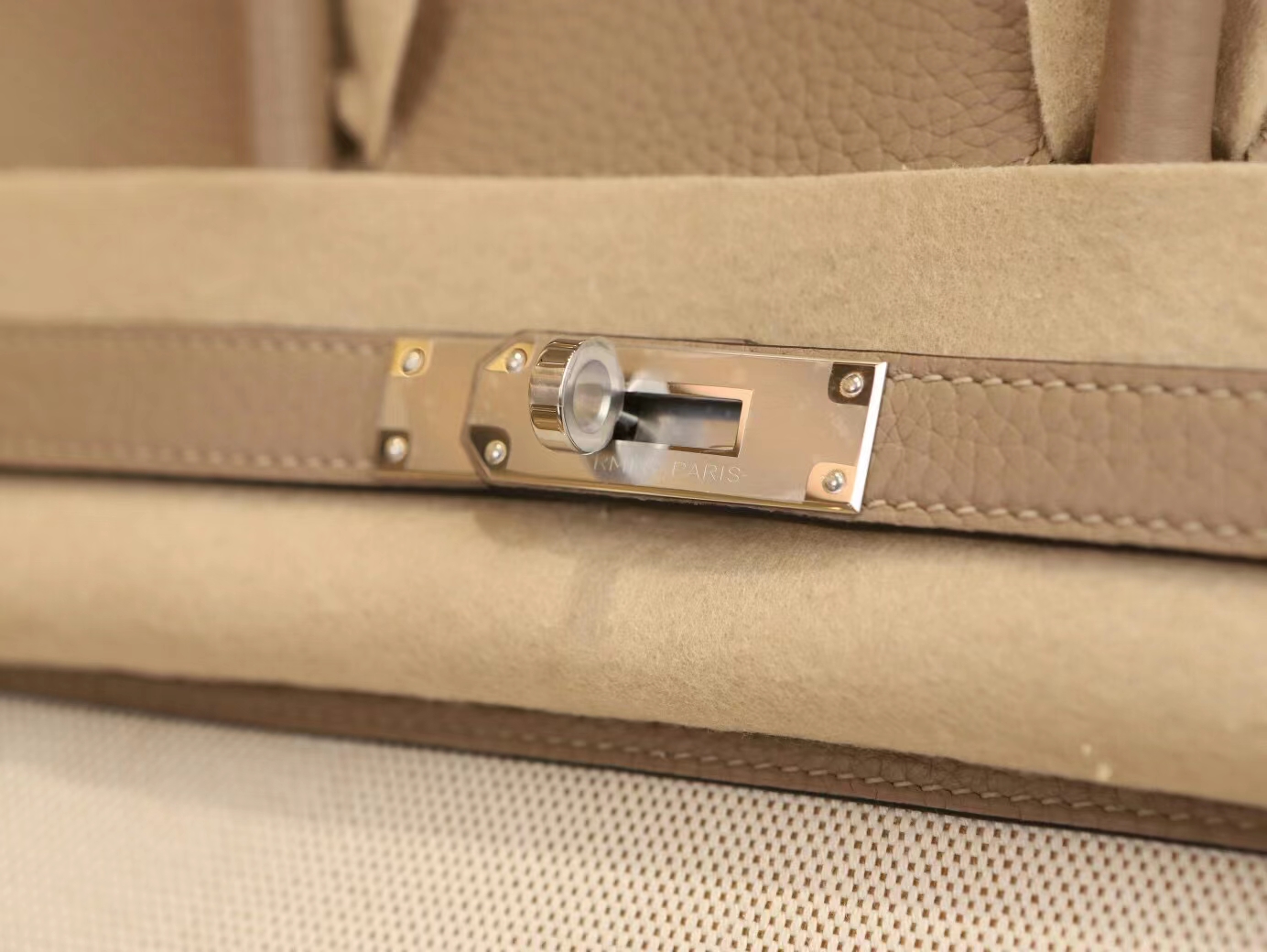 水也名品 Hermes Birkin30CM 爱马仕帆布拼斑鸠灰Togo皮铂金包 银扣
