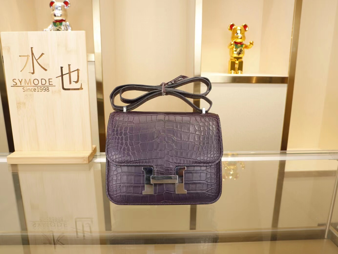 Symode Hermes Constance18CM 爱马仕9G水晶紫雾面方块鳄鱼皮康斯坦包 银扣