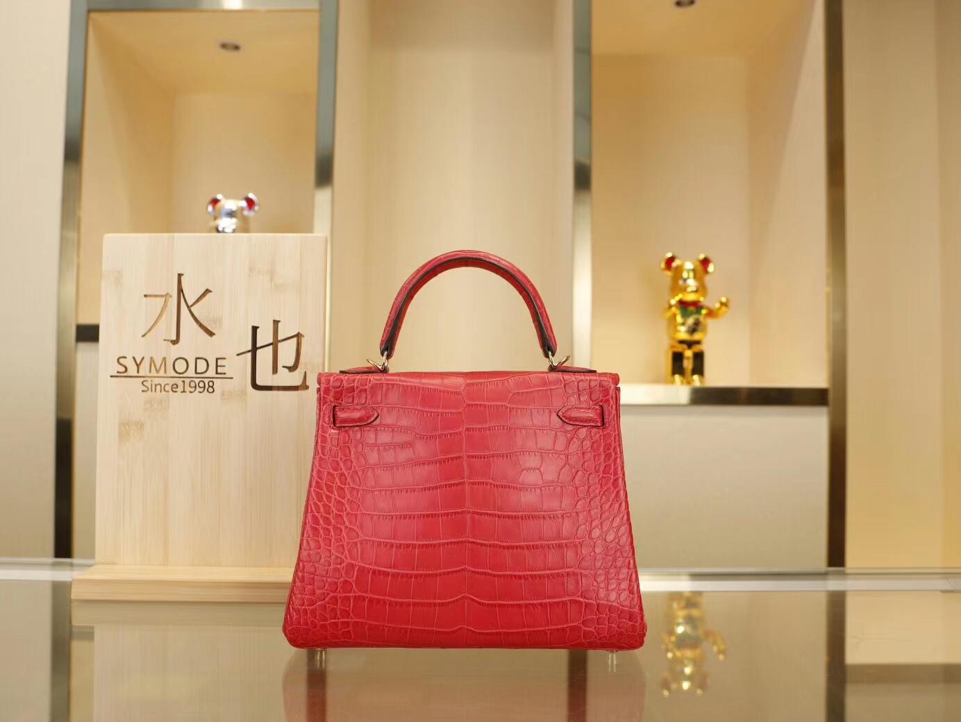 爱马仕鳄鱼包定制 Hermes Kelly 25CM I6极致粉雾面方块鳄鱼皮凯莉包 金扣