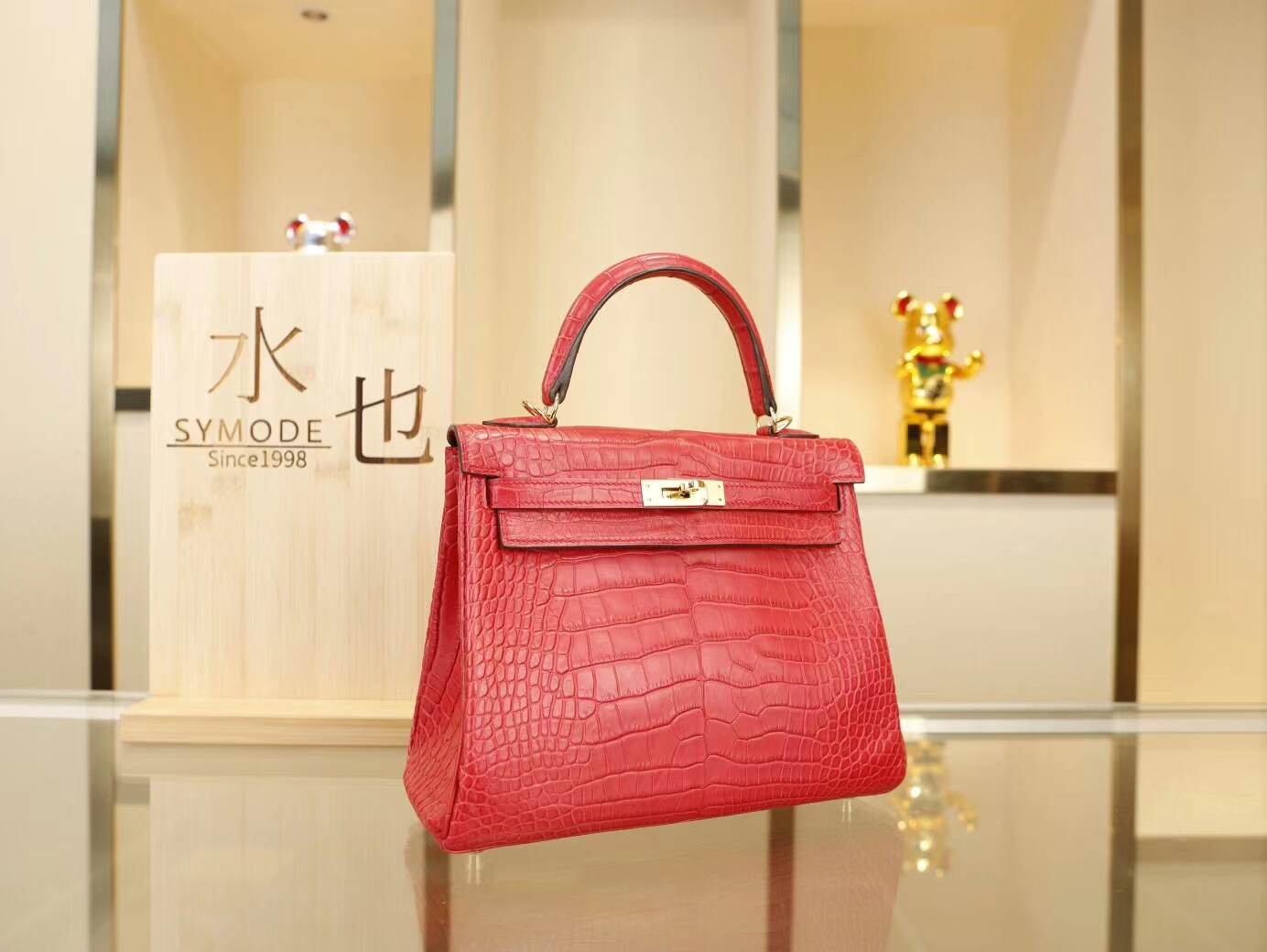 爱马仕鳄鱼包定制 Hermes Kelly 25CM I6极致粉雾面方块鳄鱼皮凯莉包 金扣