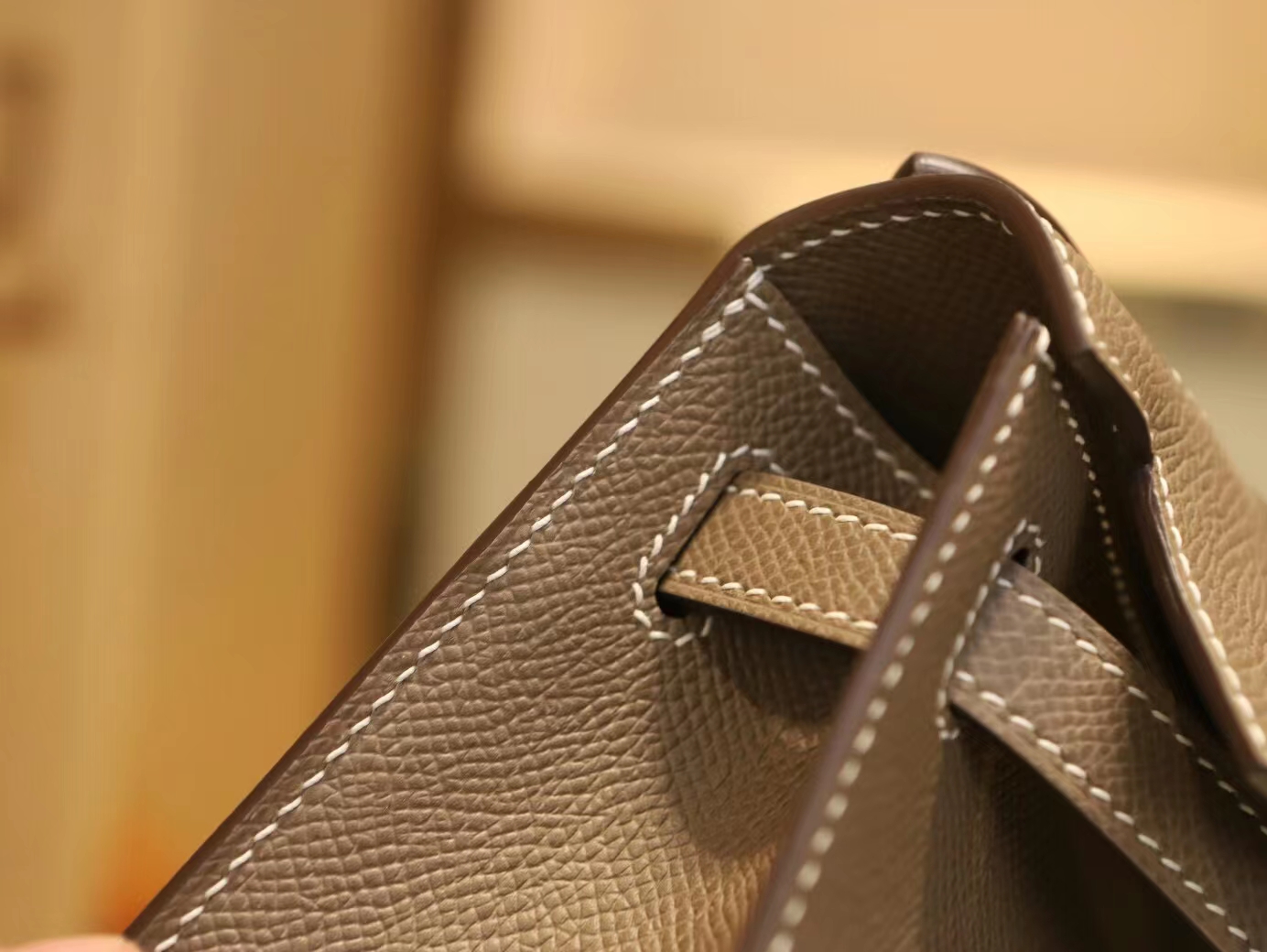 Symode爱马仕Hermes Mini Kelly Pochette22cm 18大象灰Epsom皮 金扣