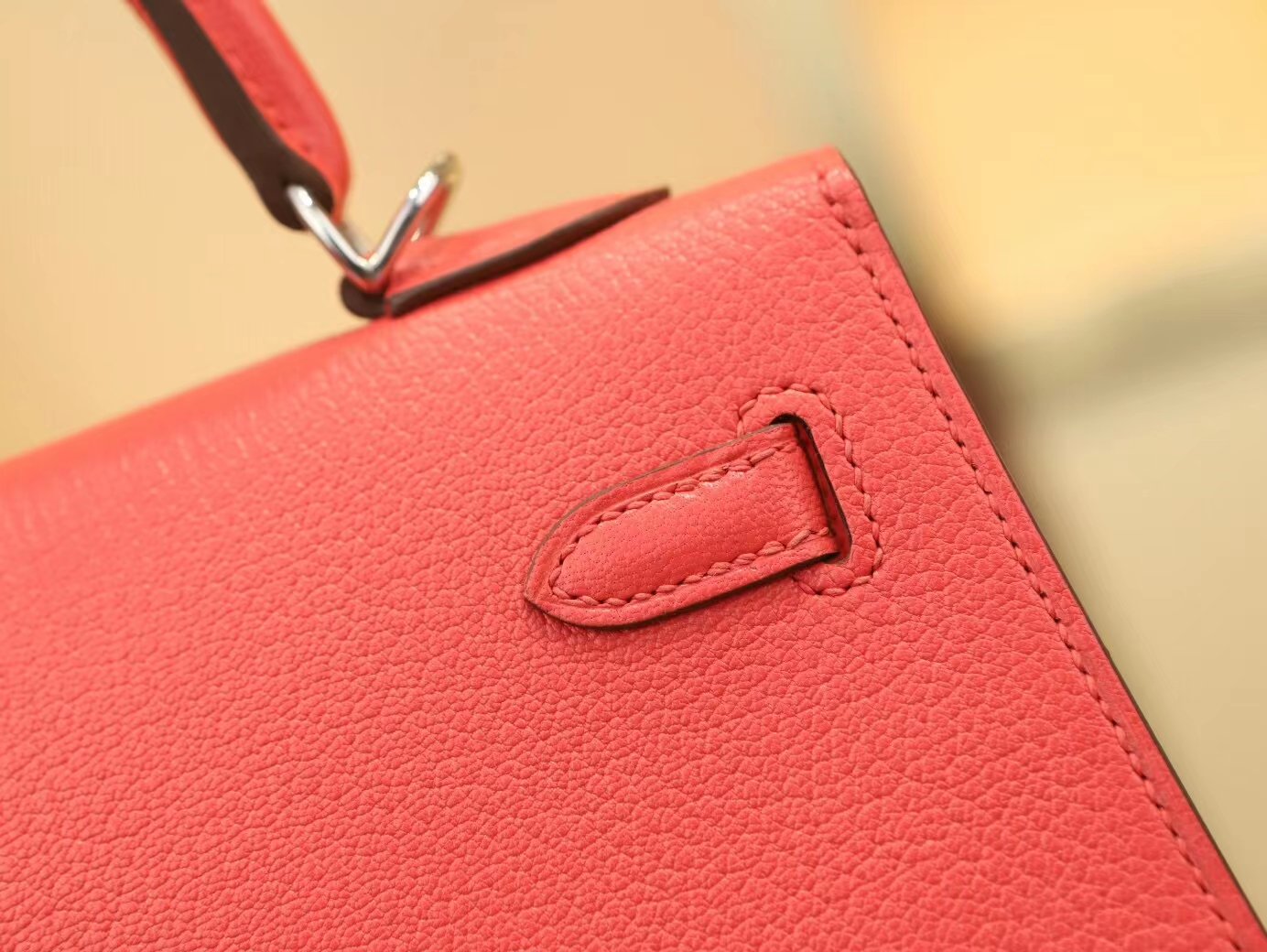 Hermes Kelly28CM 爱马仕斋普尔粉T5 Rose Jaipur山羊皮凯莉包 外缝 银扣