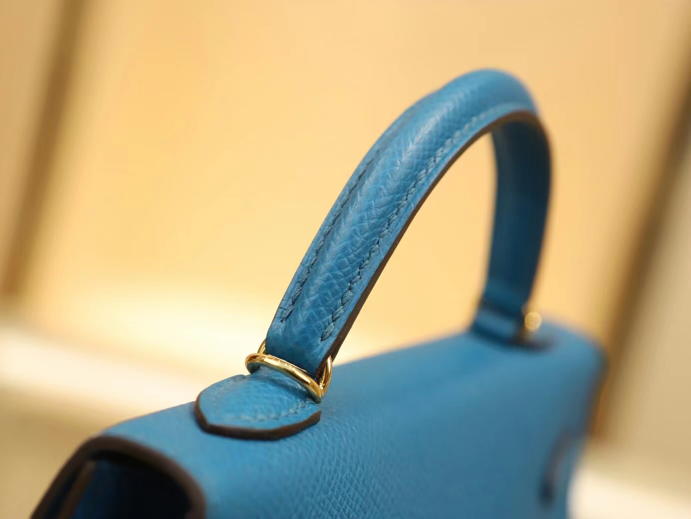 全手缝 Hermes爱马仕7W伊兹密尔蓝Blue izmir Epsom皮迷你凯莉包二代Mini Kelly19CM