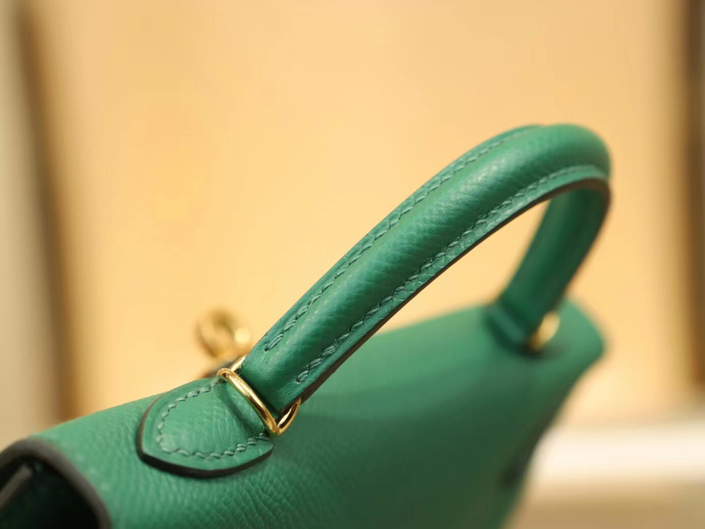 Hermes包包批发 爱马仕U4丝绒绿Epsom皮迷你凯莉包二代Mini Kelly19CM