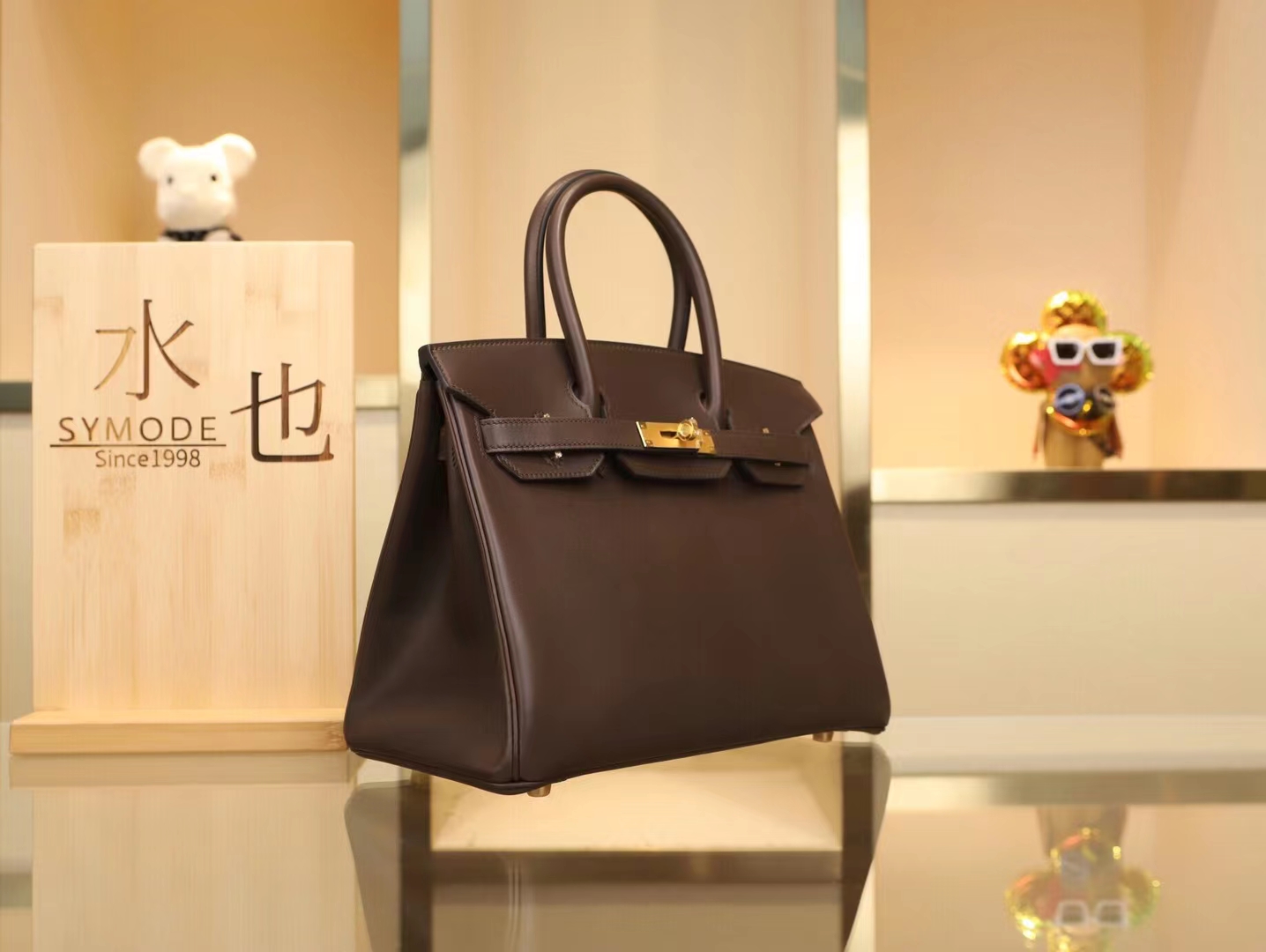 爱马仕包包官网 Hermes乌木色cc46 Ebene马鞍皮铂金包Birkin30CM 金扣