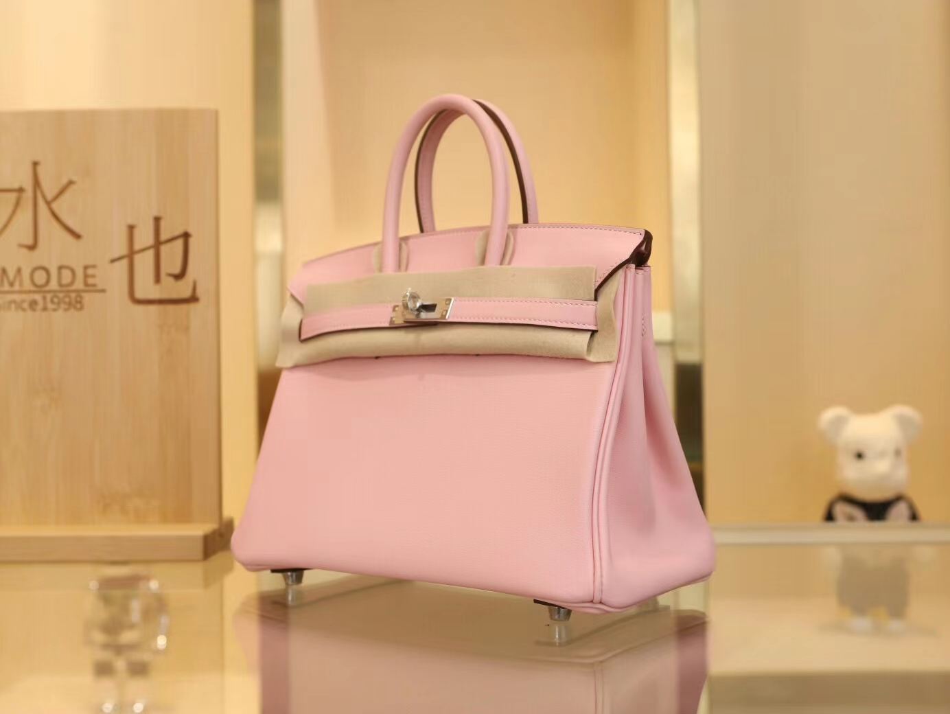 Symode爱马仕铂金包定制 Hermes 3Q水粉色Swift皮Birkin25CM 金/银扣