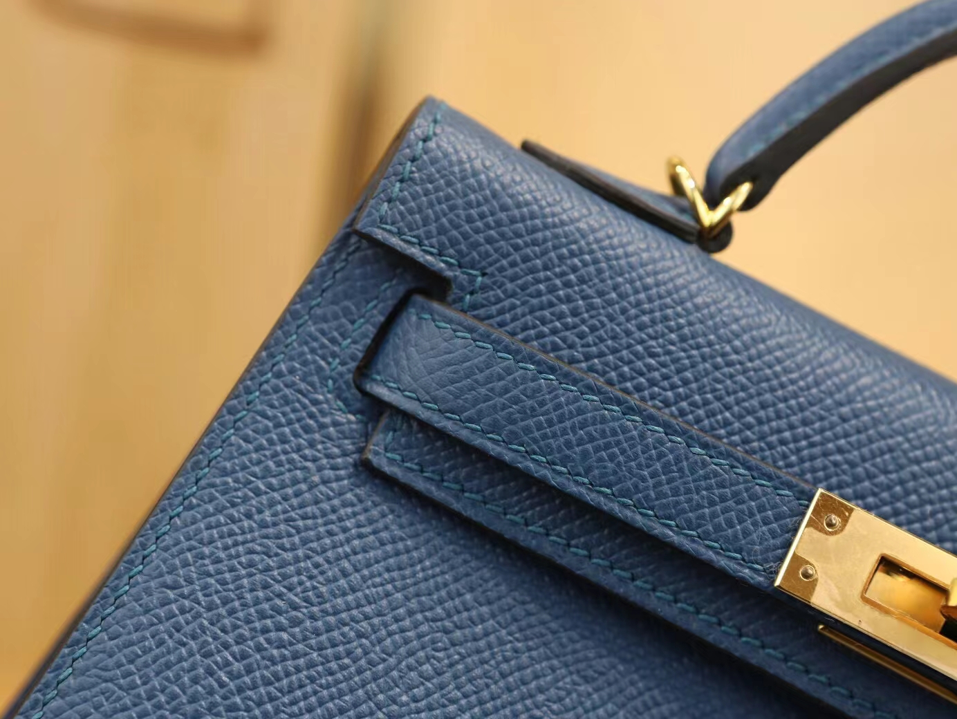 水也名品 Hermes Mini Kelly19CM 爱马仕S4深邃蓝Epsom皮迷你凯莉包二代