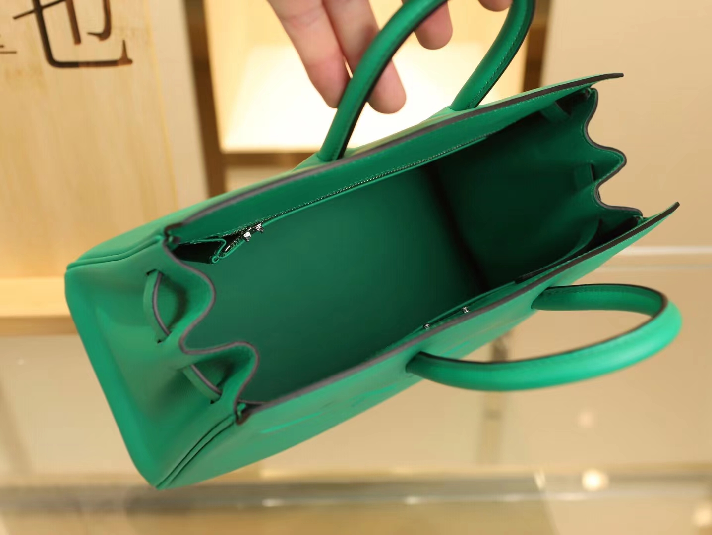爱马仕浮雕铂金包 Hermes Birkin Shadow 25CM 6W薄荷绿牛皮 银扣