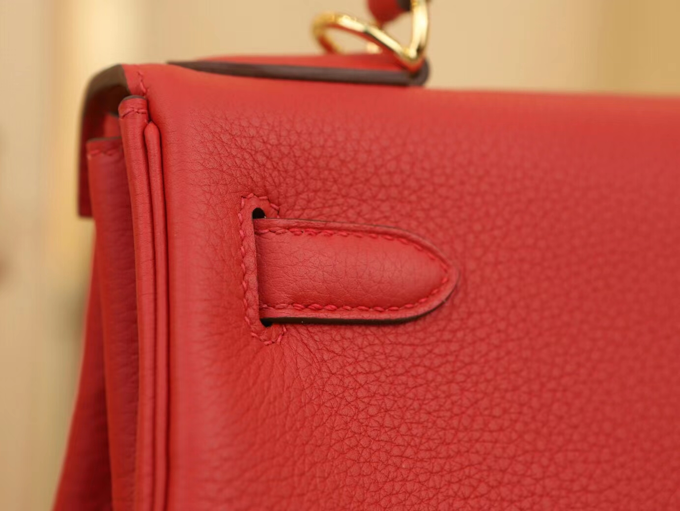 爱马仕包包定制 Hermes Kelly25/28CM Q5国旗红TC皮凯莉包 金扣/银扣