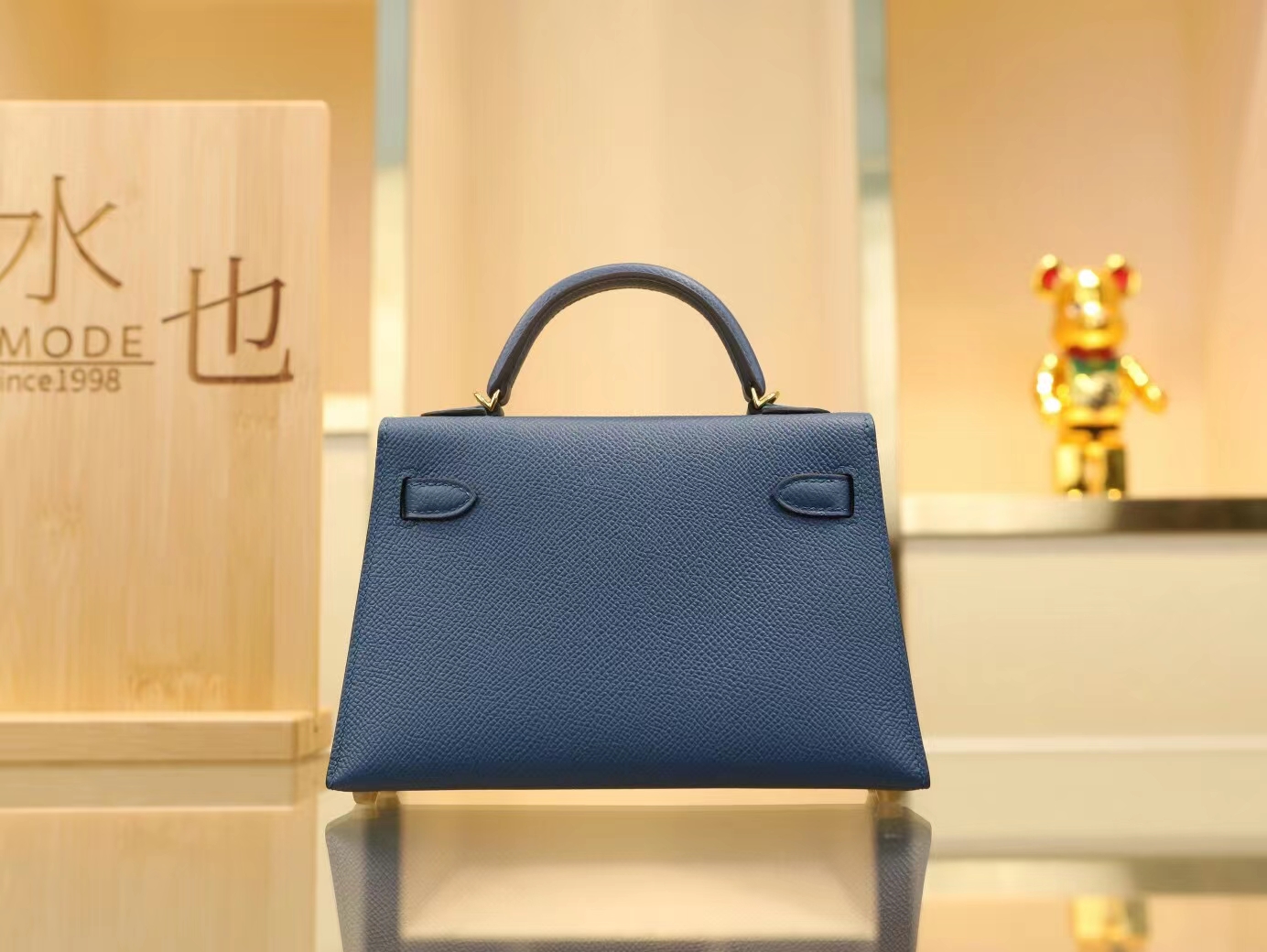 水也名品 Hermes Mini Kelly19CM 爱马仕S4深邃蓝Epsom皮迷你凯莉包二代
