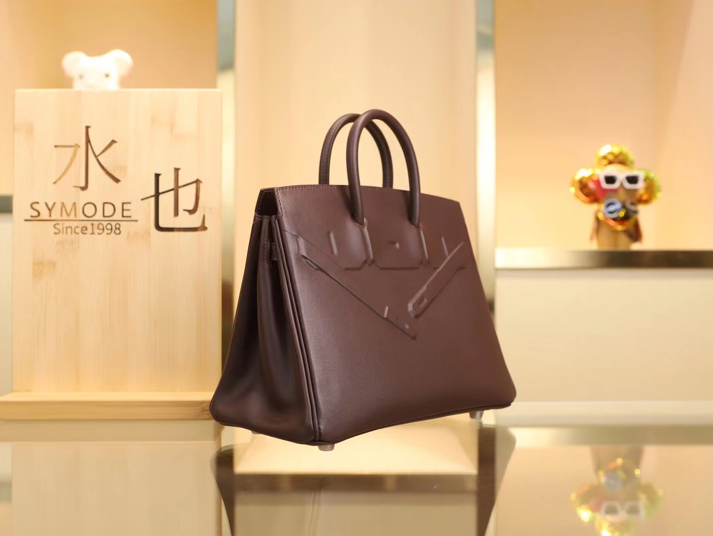 水也名品 爱马仕浮雕设计铂金包 Hermes Birkin Shadow 25CM 0G马鞍红