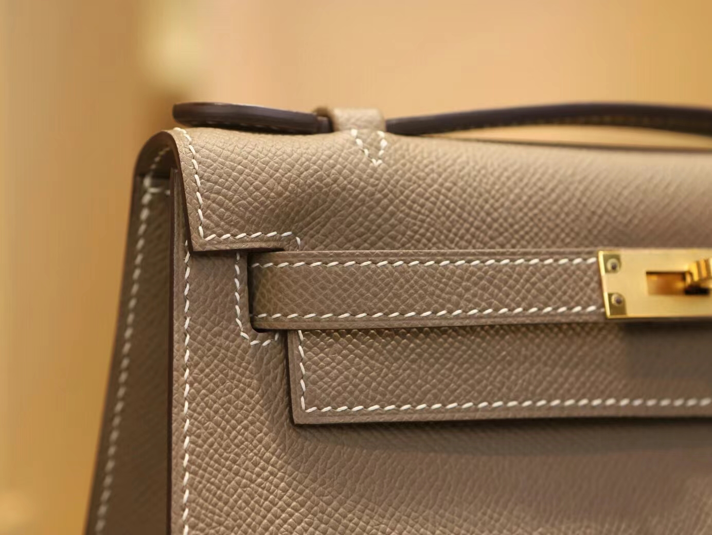 Symode爱马仕Hermes Mini Kelly Pochette22cm 18大象灰Epsom皮 金扣