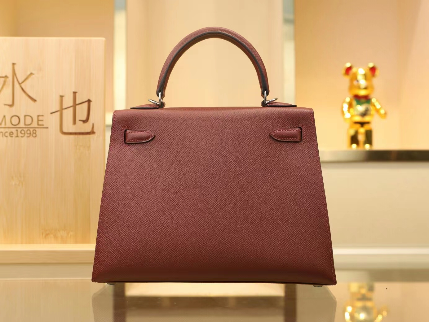 全手缝 Hermes爱马仕Epsom皮爱马仕红CK55 Rouge H凯莉包Kelly 25CM